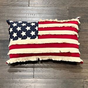 American Flag July 4th Fringe Throw Pillow Americana USA new 19”x12” decoration